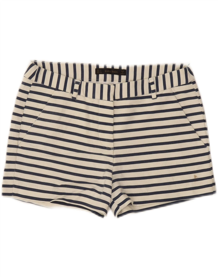 Zara Womens Chino Shorts Small W26  White Striped Cotton