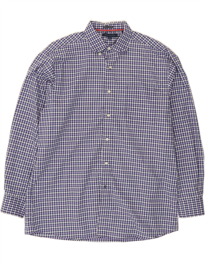 TOMMY HILFIGER Mens Regular Fit Shirt Size 16 1/2 Large Navy Blue Check Vintage Tommy Hilfiger and Second-Hand Tommy Hilfiger from Messina Hembry 