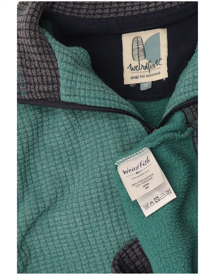 WEIRD FISH Womens Zip Neck Fleece Jumper UK 10 Small Green Polyester