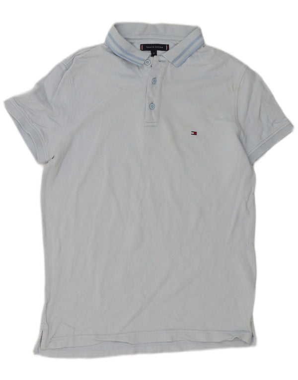 Polo da uomo slim fit Tommy Hilfiger in cotone a righe blu medio