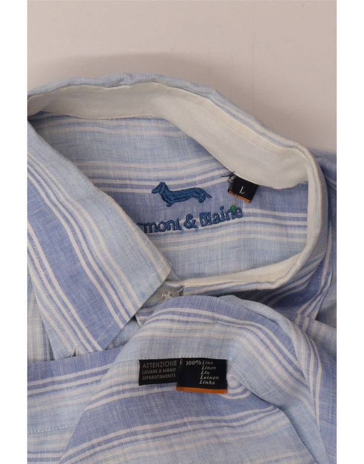 Harmont & Blaine Mens Shirt Large Blue Striped Linen