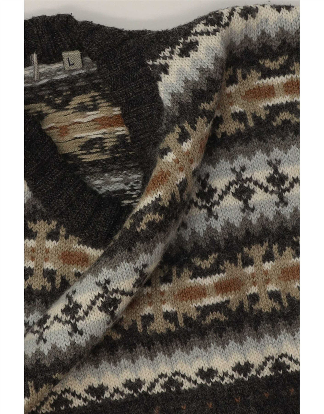 Lerros Mens Crew Neck Jumper Sweater Large Grey Fair Isle