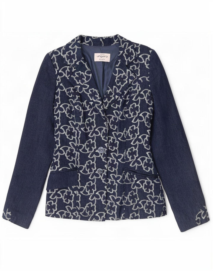 Ungaro Damen-Blazer mit 2 Knöpfen, Größe S, Marineblau, Blumenmuster