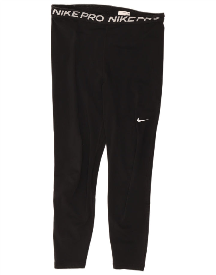 Nike Womens Dri Fit Crop Graphic Leggings UK 14 Large Black Polyester