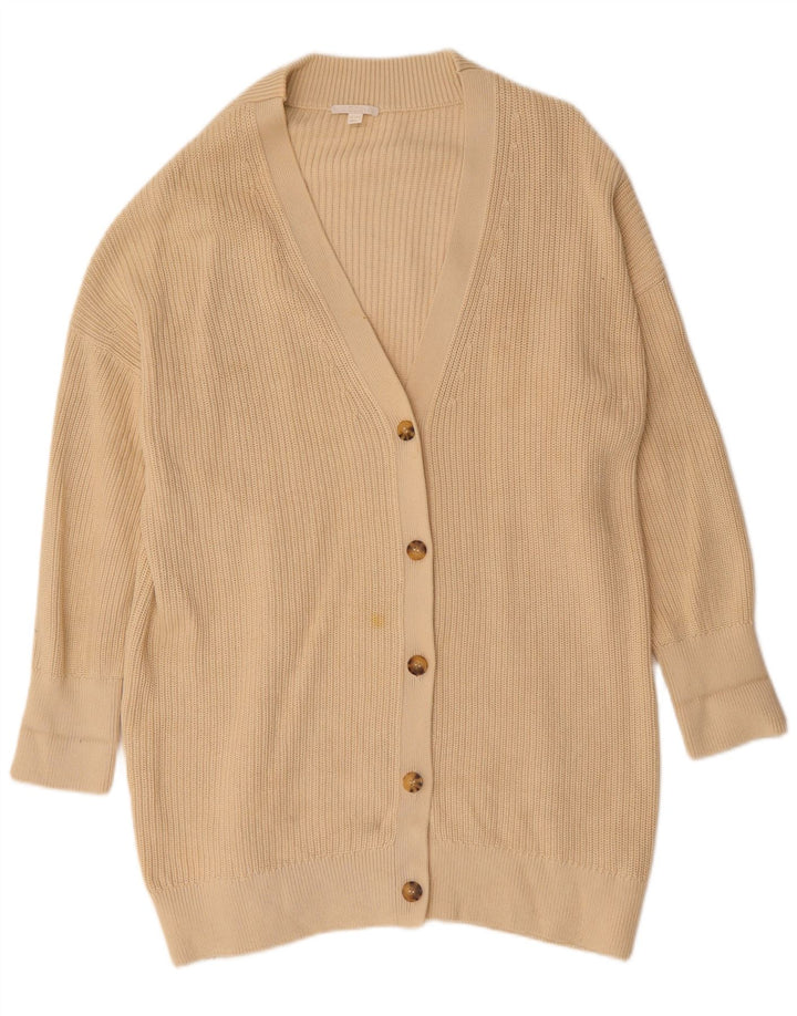 COS Womens Longline Oversized Cardigan Sweater UK 14 Medium Beige Cotton