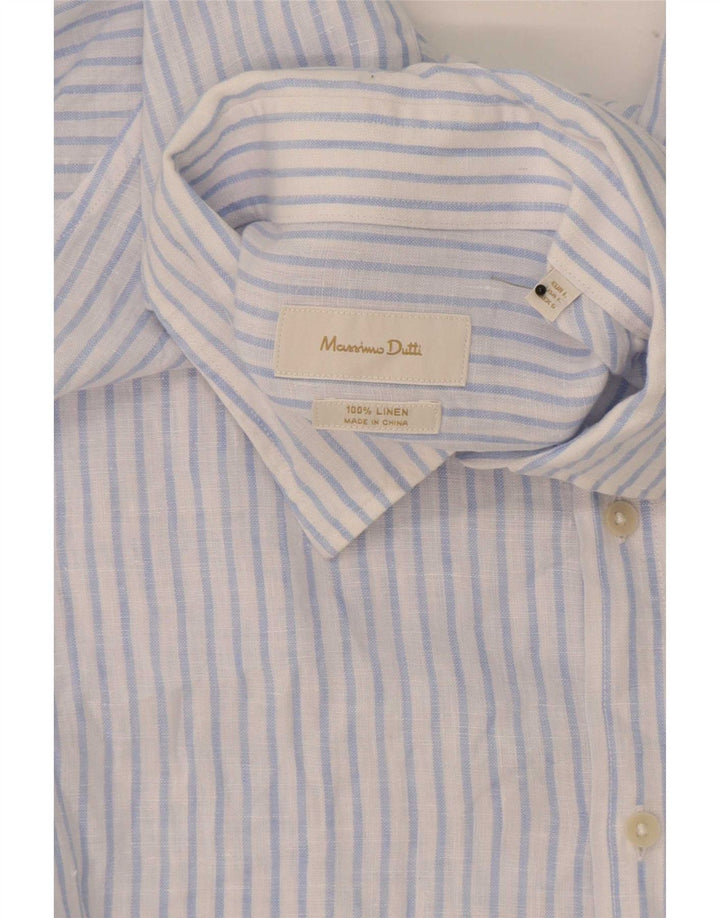 Camisa Massimo Dutti Hombre Large Lino Rayas Azules