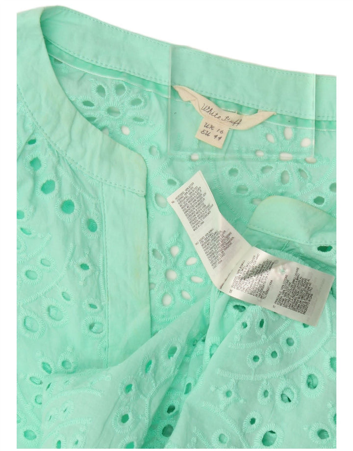 White Stuff Womens 3/4 Sleeve Blouse Top UK 16 Large Green Cotton