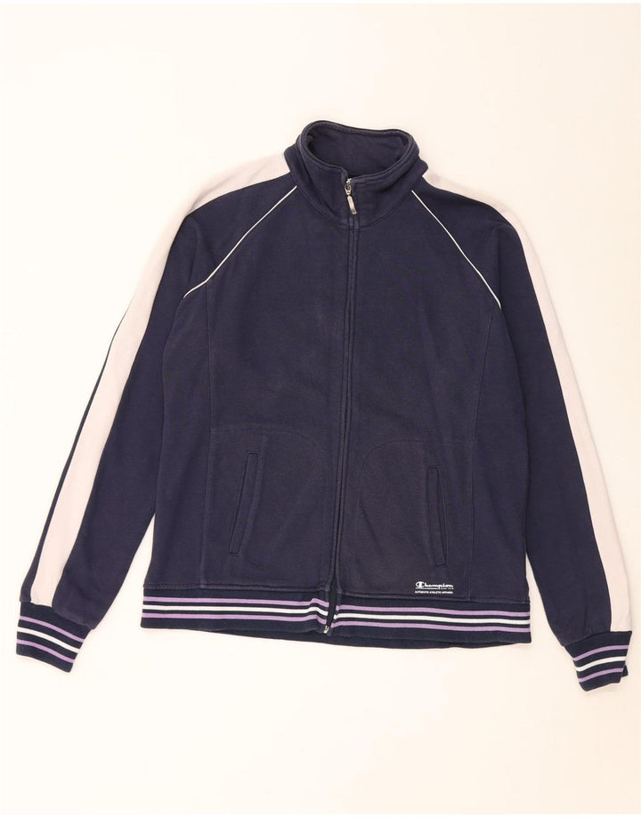 Champion Womens Tracksuit Top Jacket UK 16 Large Navy Blue Colourblock