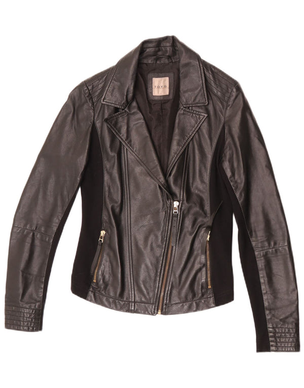 Toy G Chaqueta motera de cuero corta para mujer UK 8 Small Black Leather