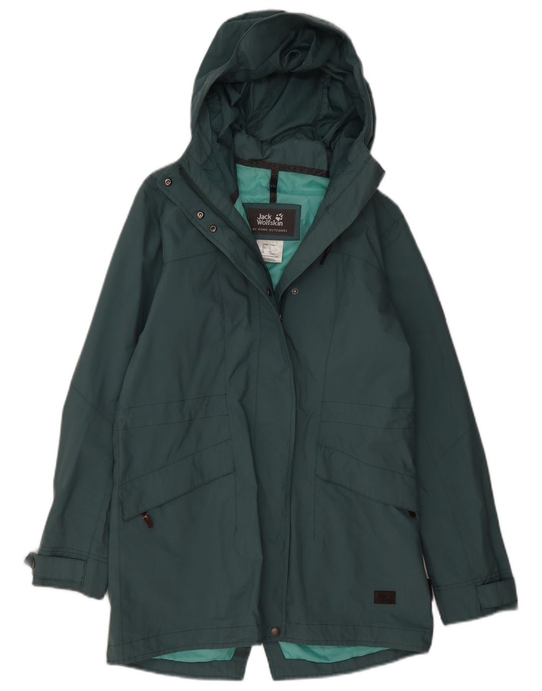 JACK WOLFSKIN Regnfrakke med hætte til kvinder UK 8/10 Lille grøn polyamid
