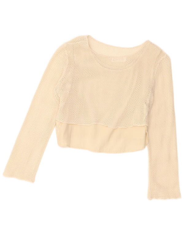 Zara Girls Crop Crochet Top Long Sleeve 13-14 Years Beige Cotton