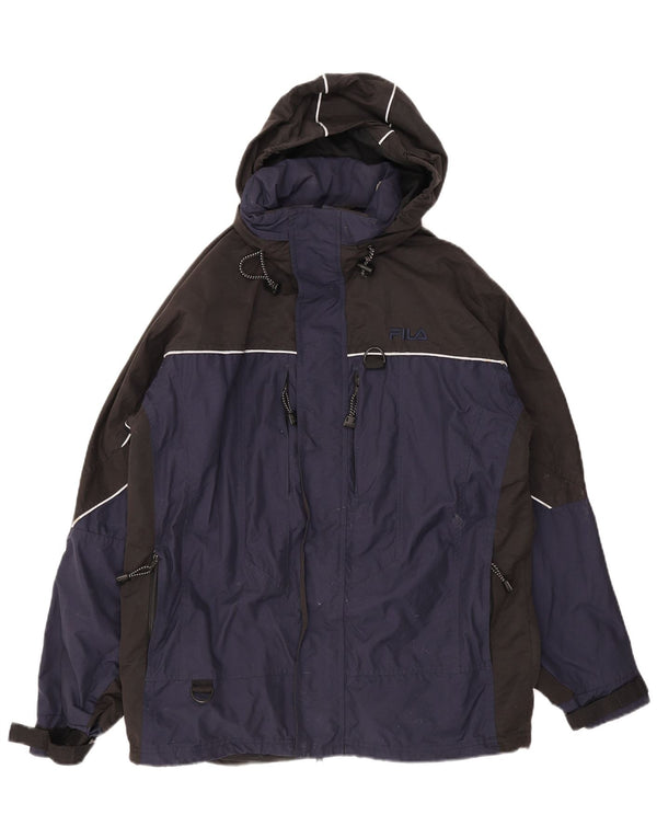 Fila Veste de ski à capuche pour homme UK 38 Medium Navy Blue Colourblock Nylon Sports