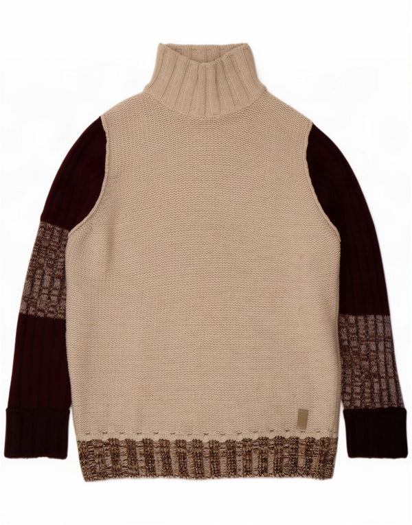Trussardi Jeans Mens Turtle Neck Jumper Sweater Medium Beige Colourblock
