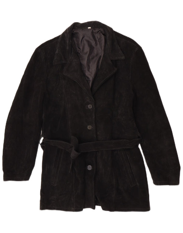 Vintage Womens 4 Button Suede Leather Jacket UK 6 XS Black Leather