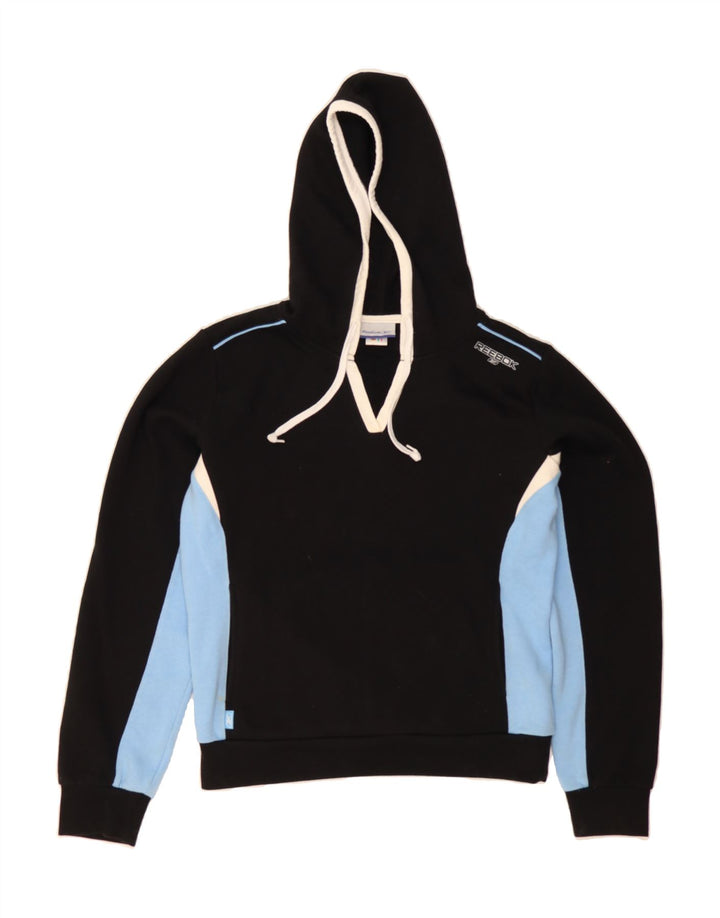 REEBOK Womens Hoodie Jumper UK 12 Medium Black Colourblock Polyester Vintage Reebok and Second-Hand Reebok from Messina Hembry 