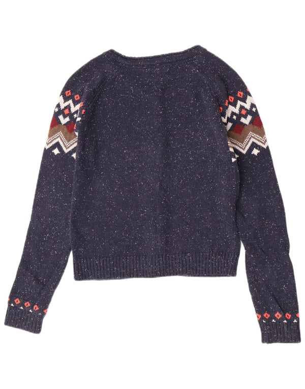 Fat Face Womens Cardigan Sweater UK 8 Small Bleu Marine Fair Isle Coton
