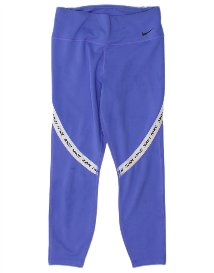 Nike Dame Grafiske Capri Leggings UK 8 Small Blue Colourblock Polyester