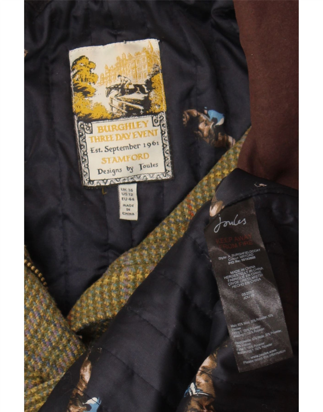 Joules Dame Country Jacket UK 16 Stor Grøn Plaid Uld