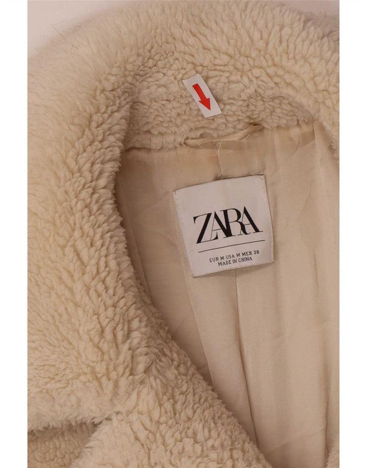 Zara Womens Teddy Bear Double Breasted Coat UK 14 Medium Off White