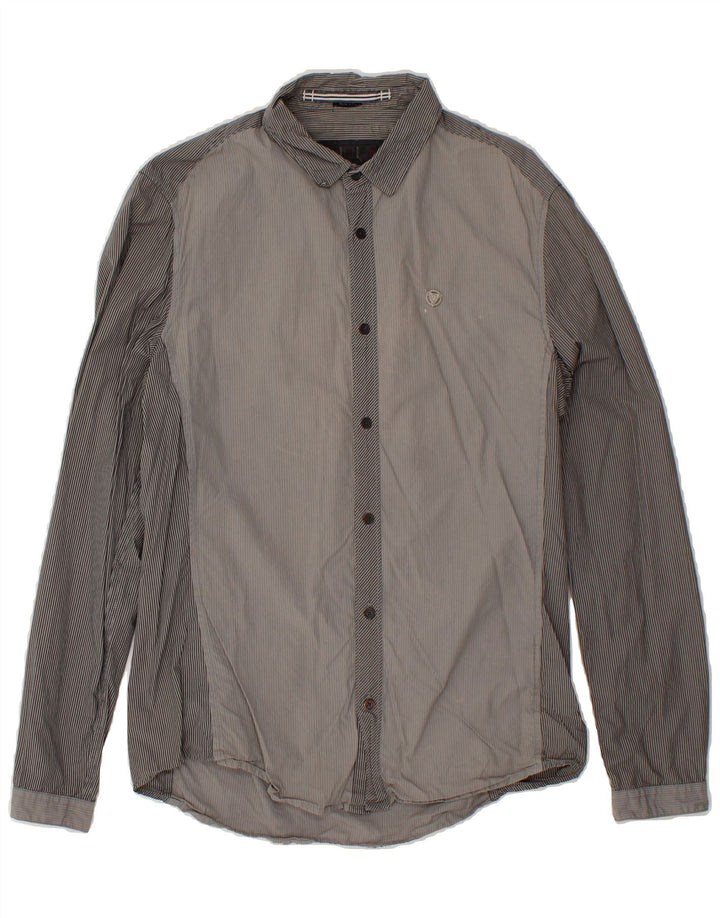 GUESS Mens Slim Fit Graphic Shirt Medium Grey Pinstripe Cotton Vintage Guess and Second-Hand Guess from Messina Hembry 