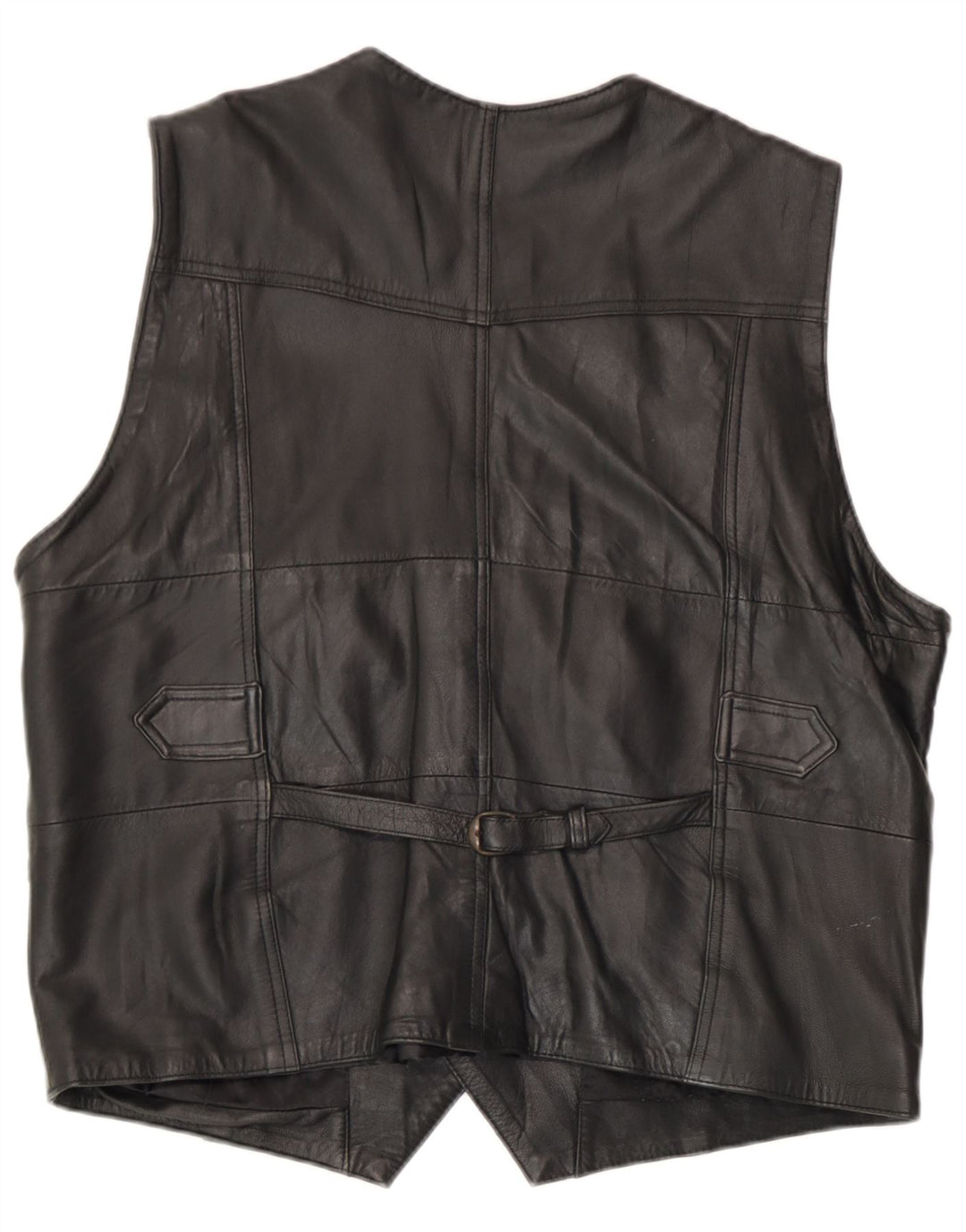 Vintage Mens Leather Waistcoat EU 54 XL Black Leather