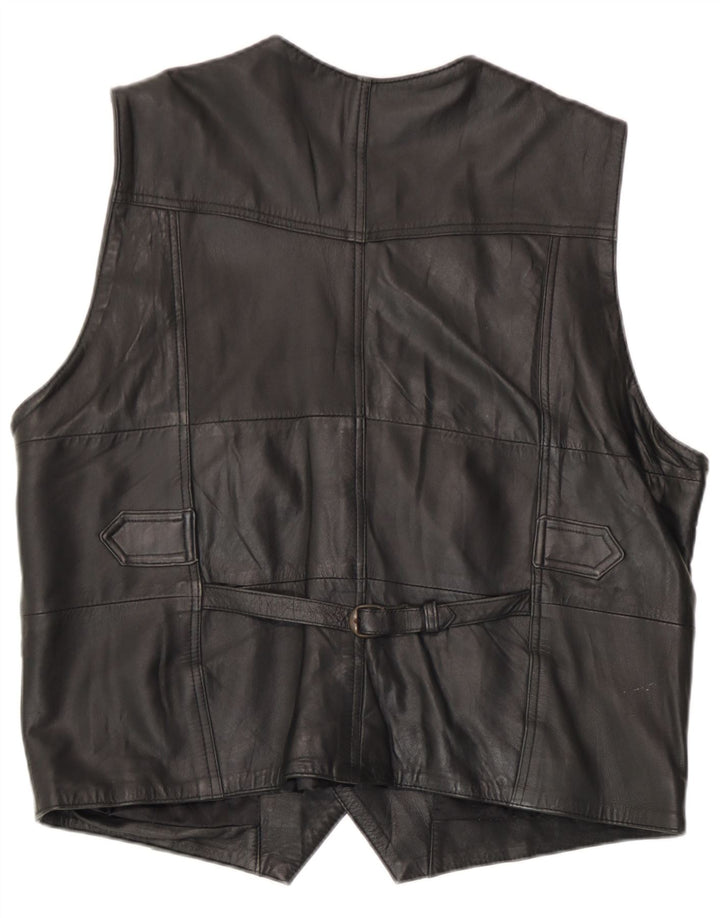 Vintage Mens Leather Waistcoat EU 54 XL Black Leather