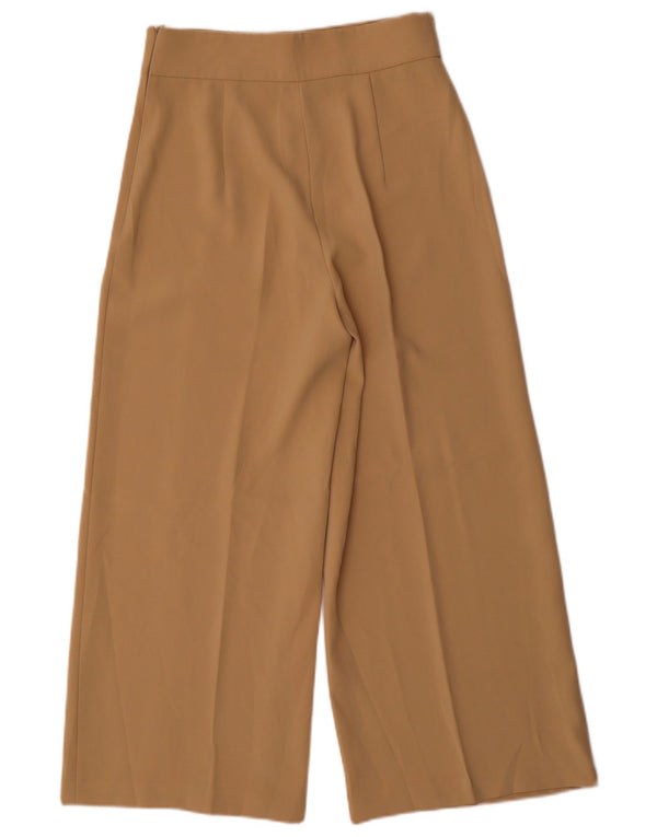 Zara Mujer Pantalones Cortos De Pierna Ancha Pequeño W26 L25 Beige