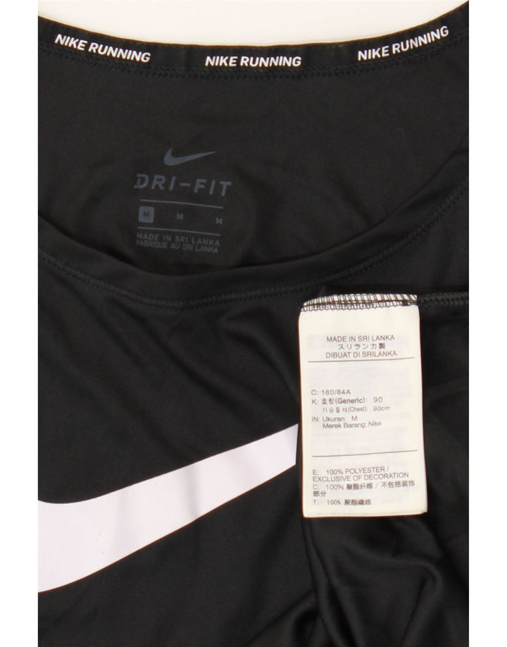 NIKE Womens Dri Fit Crop Graphic T-Shirt Top UK 14 Medium Black Polyester