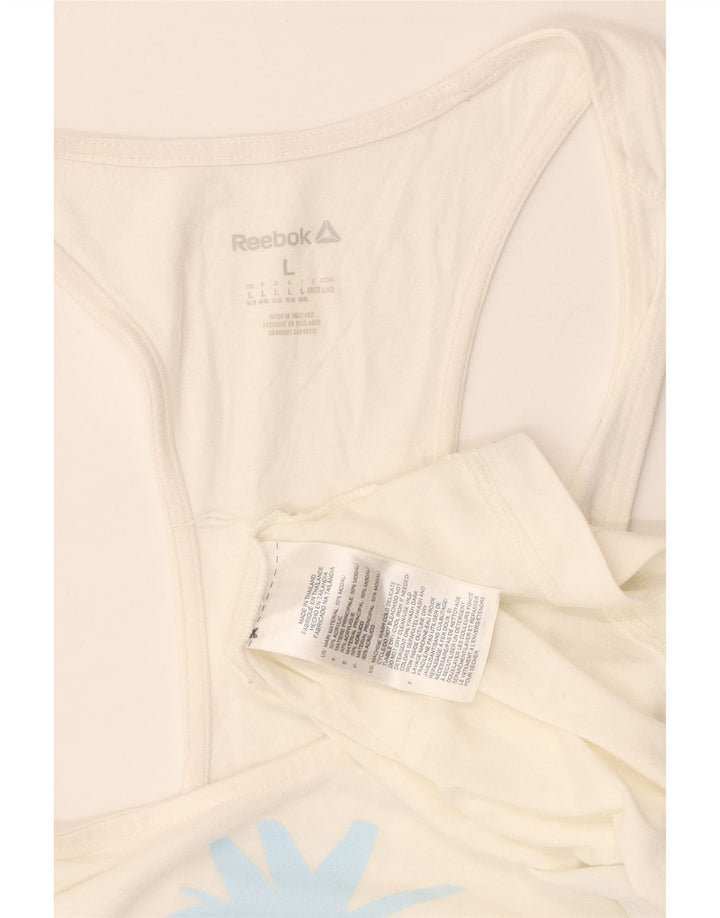 REEBOK Womens Graphic Vest Top UK 16/18 Large White Modal