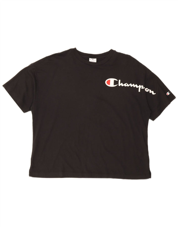 Champion Womens Oversized Graphic T-Shirt Top UK 16 Large Black