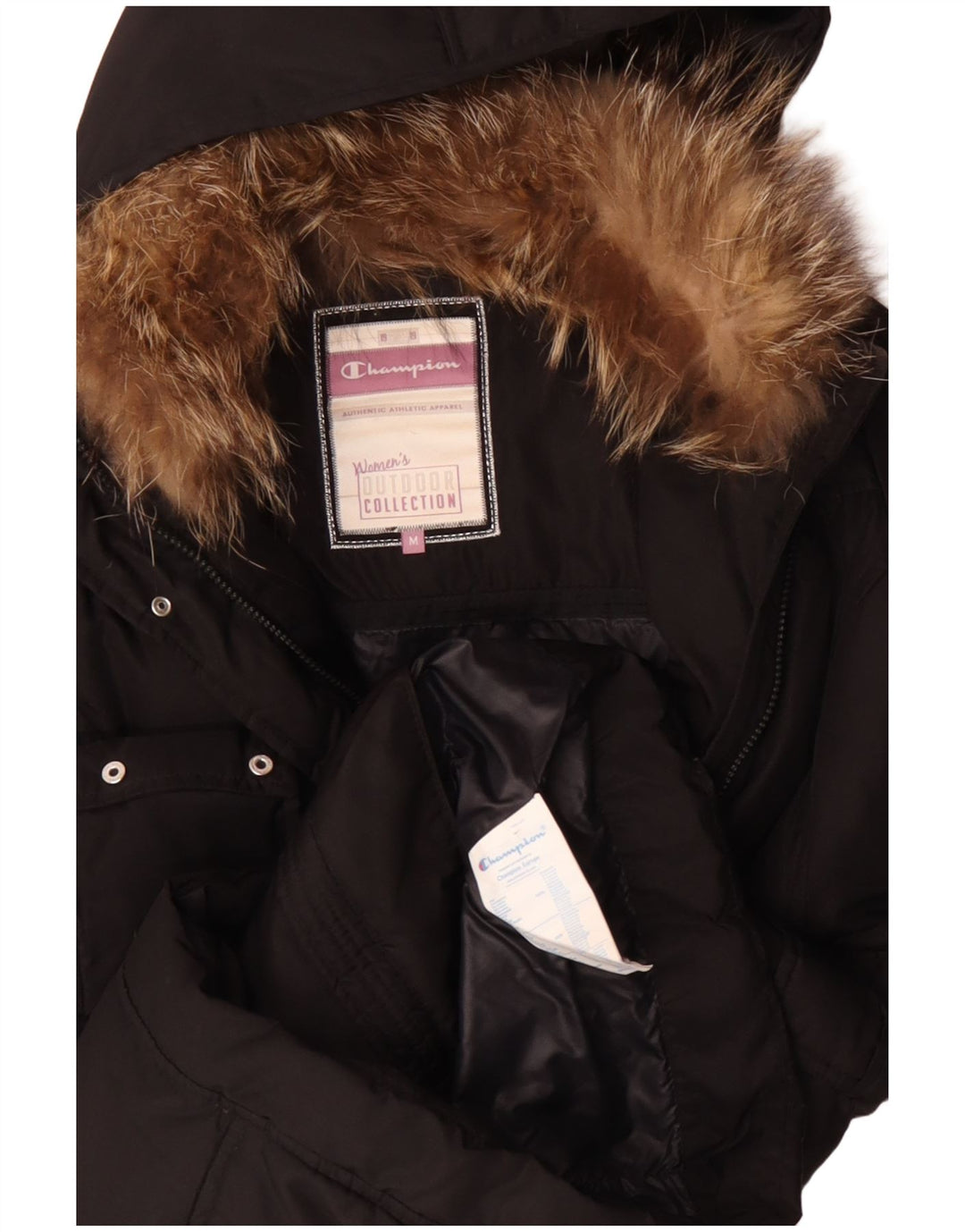 Champion Womens Hooded Parka Jacket UK 14 Medium Black Polyester Winter