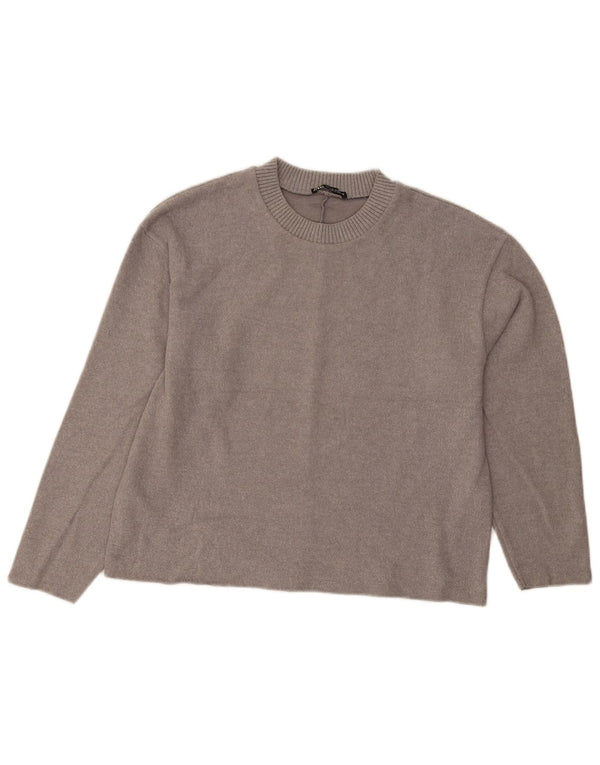 Zara Womens Crop Crew Neck Jumper Sweater UK 14 Medium Grey