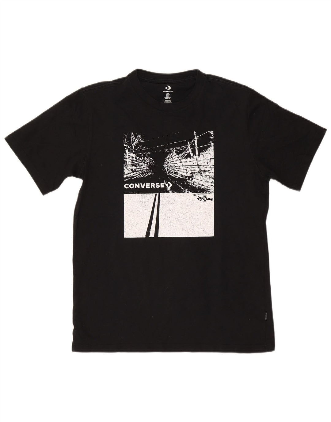 Converse Mens Graphic T-Shirt Top Médio Algodão Preto