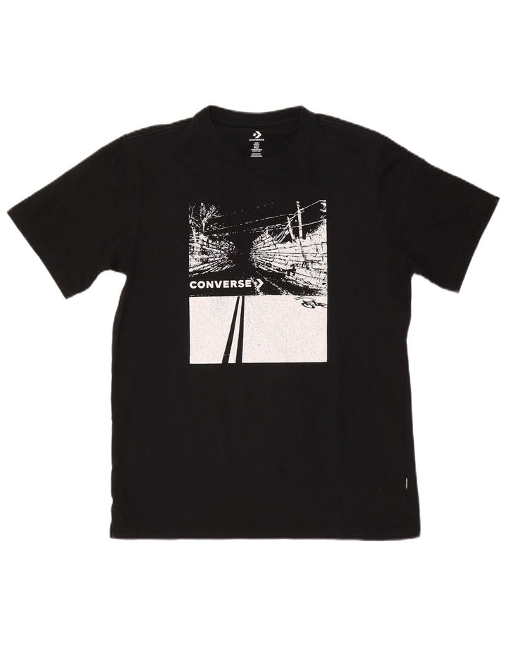 Converse Mens Graphic T-Shirt Top Médio Algodão Preto
