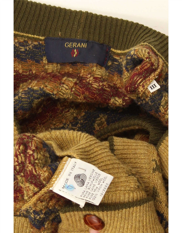 Gerani Mens Cardigan Sweater Large Beige Floral Wool