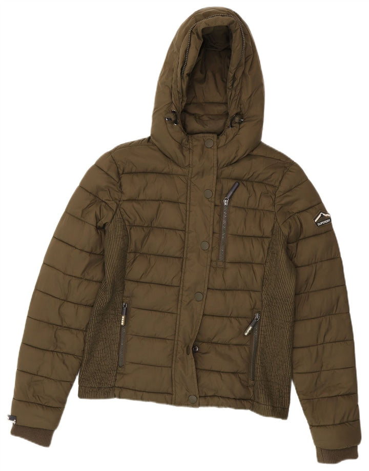 SUPERDRY Womens Hooded Padded Jacket UK 16 Large Khaki Nylon