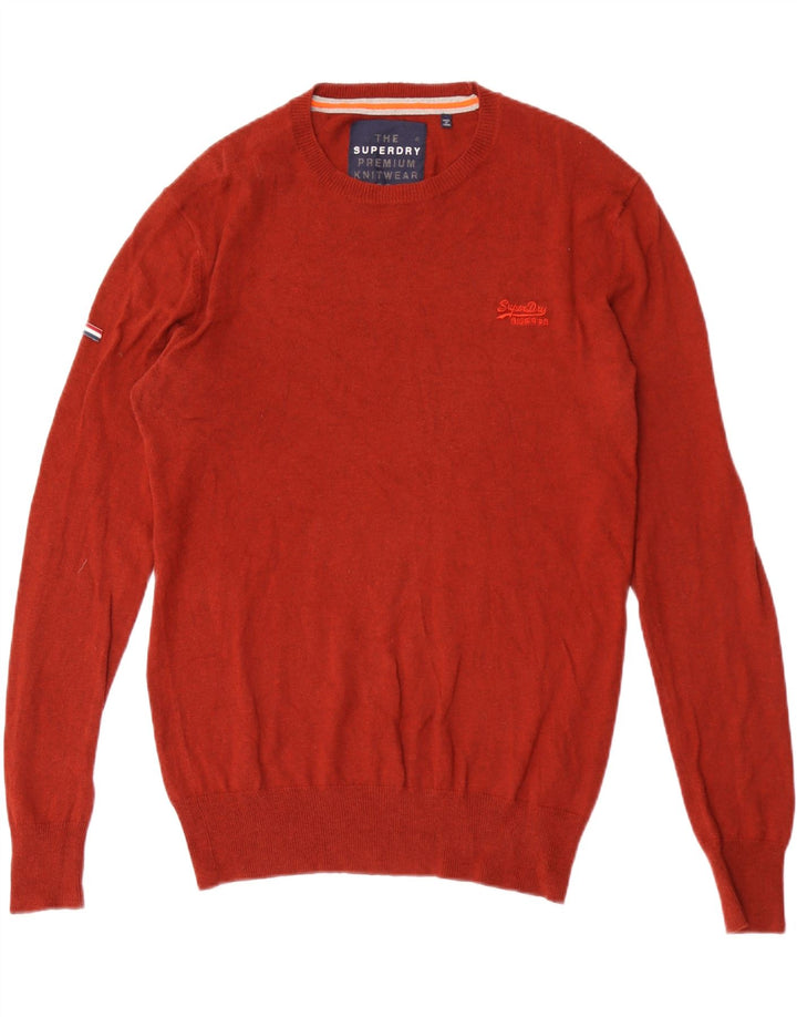 SUPERDRY Mens Crew Neck Jumper Sweater Medium Maroon Cotton
