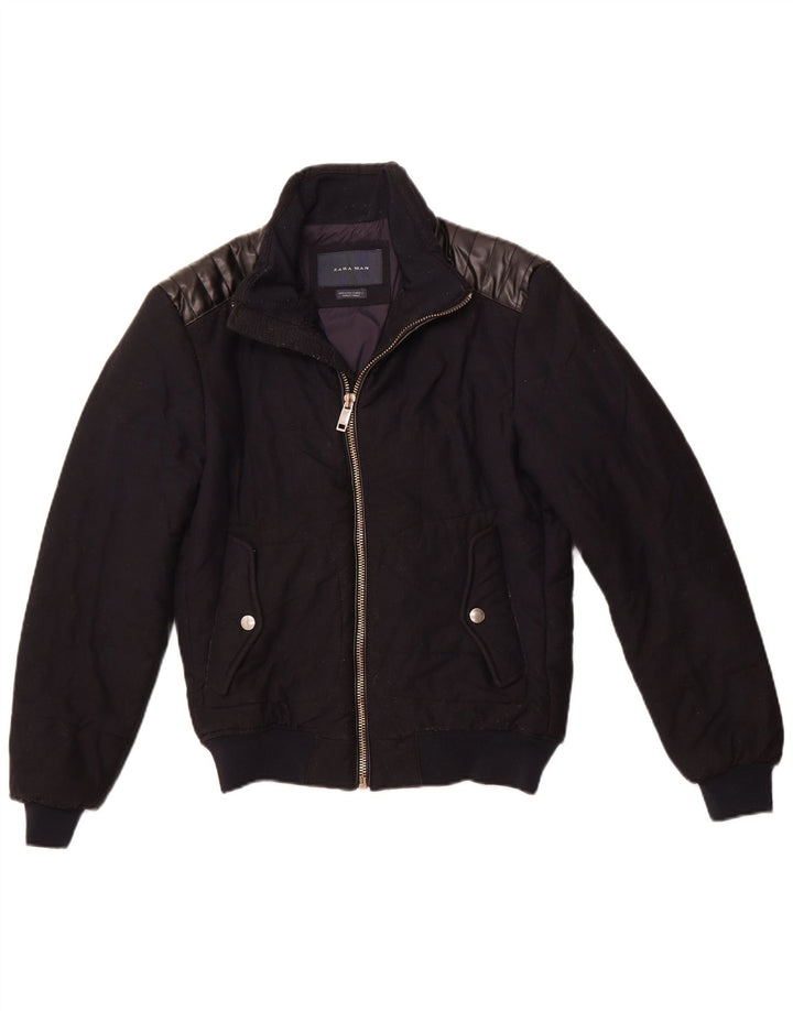 ZARA Mens Bomber Jacket UK 36 Small Navy Blue Polyester