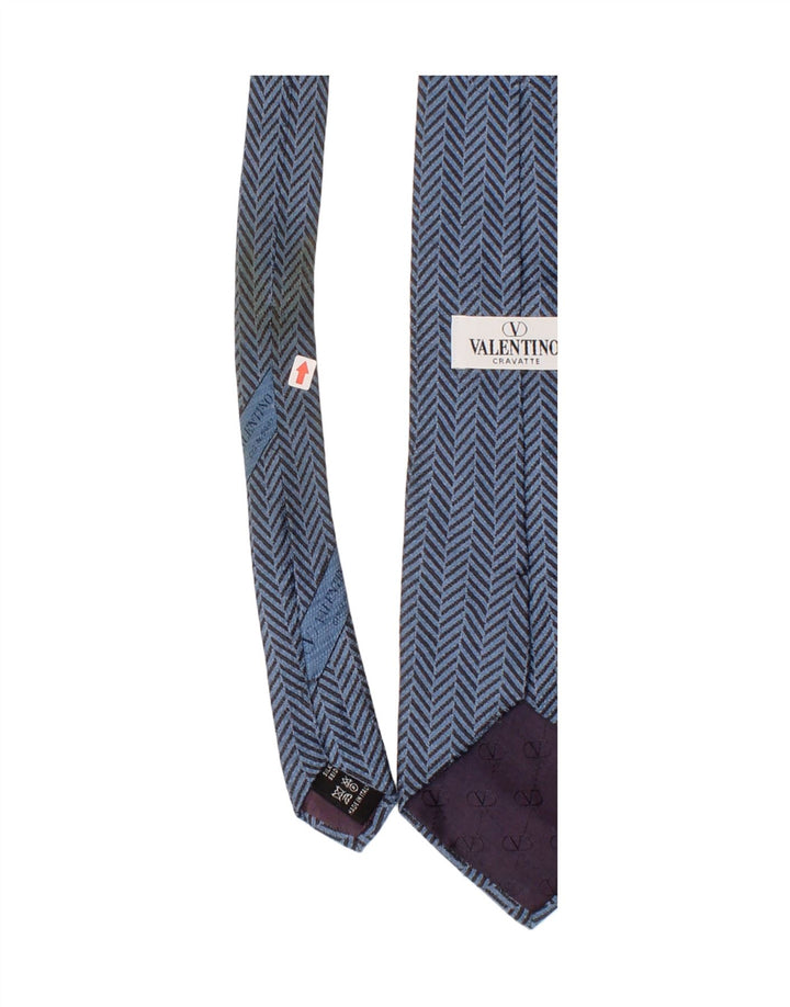 Valentino Mens Tie One Size Blue Herringbone Silk Classic