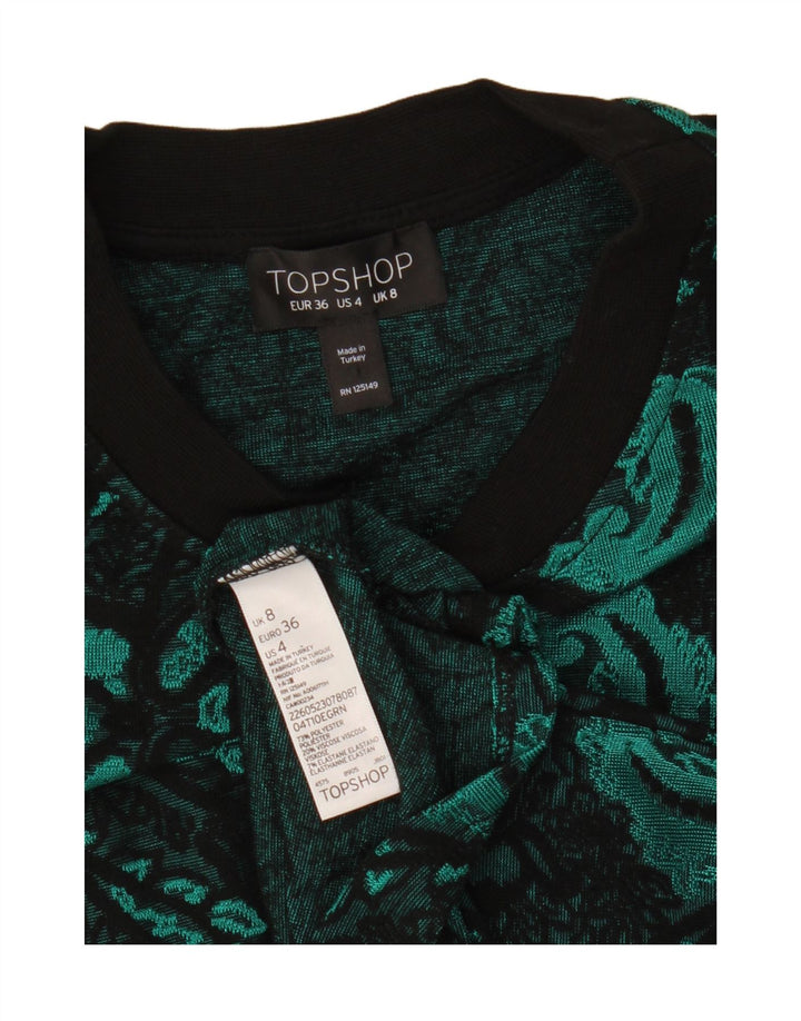 Topshop Womens Crop Blouse Top UK 8 Small Green Paisley Polyester