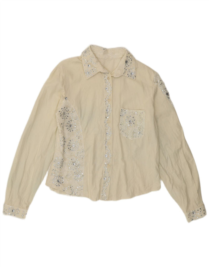 Vintage Womens Shirt Blouse UK 12 Medium Off White Floral