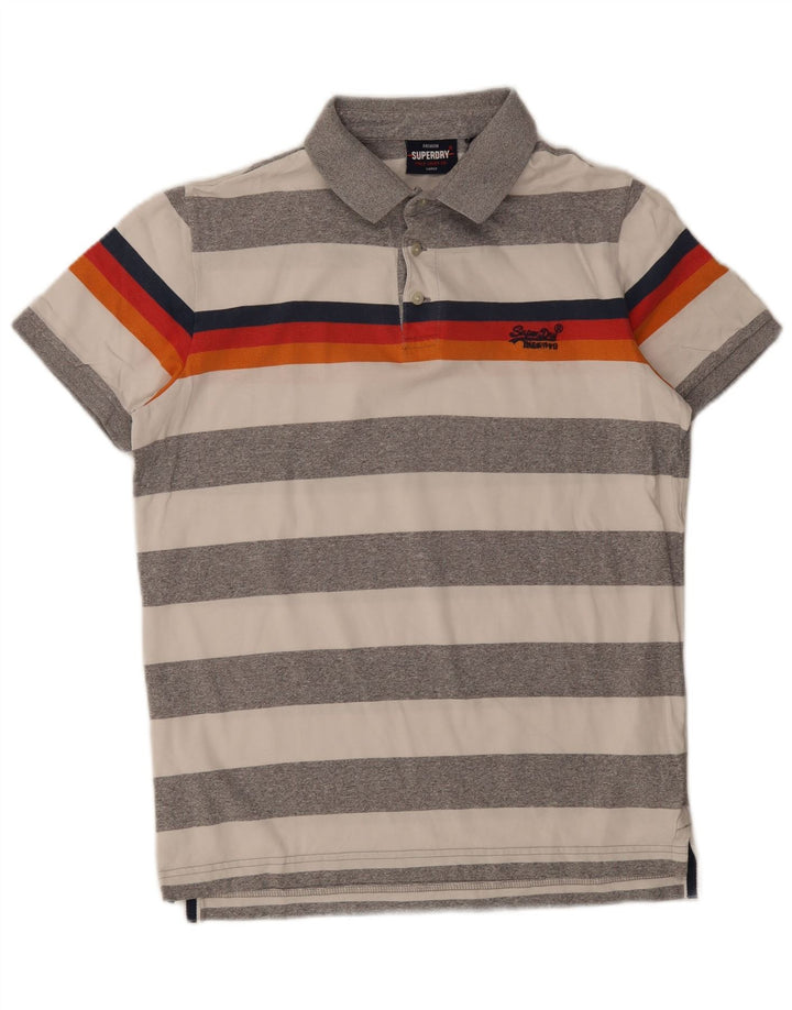 Polo da uomo Superdry in cotone a righe grandi grigie