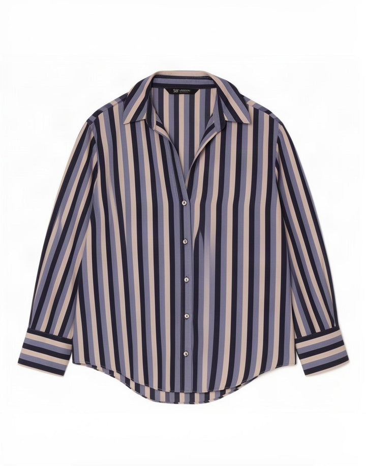 Zara Mujer Blusa Camisa UK 10 Small Poliéster A Rayas Azul