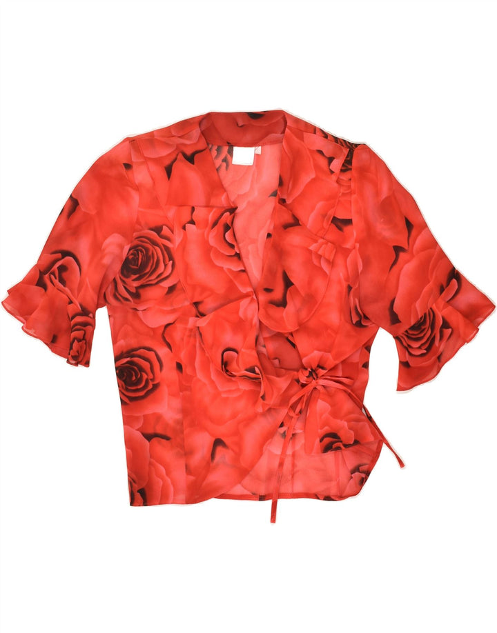 VINTAGE Womens Short Sleeve Wrap Shirt Blouse UK 16 Large Red Floral | Vintage Vintage | Thrift | Second-Hand Vintage | Used Clothing | Messina Hembry 
