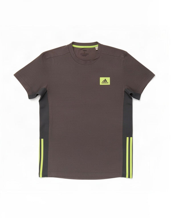 Adidas Mens Aeroready Camiseta Top Pequeno Cinza Colorblock Algodão