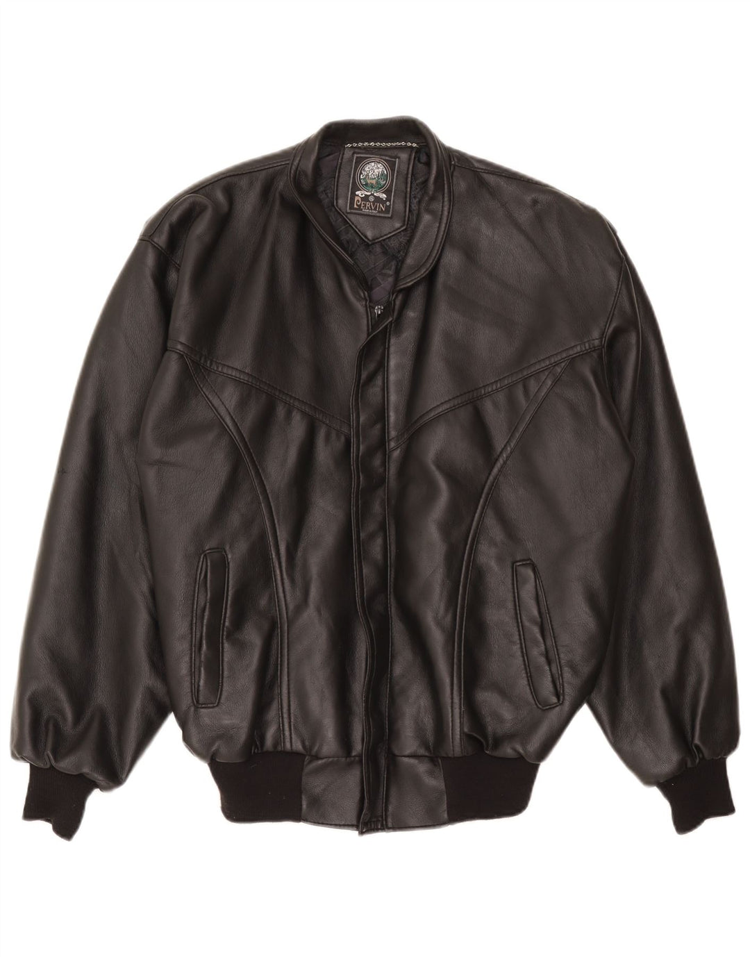 Pervin Mens Leather Jacket UK 42 XL Black