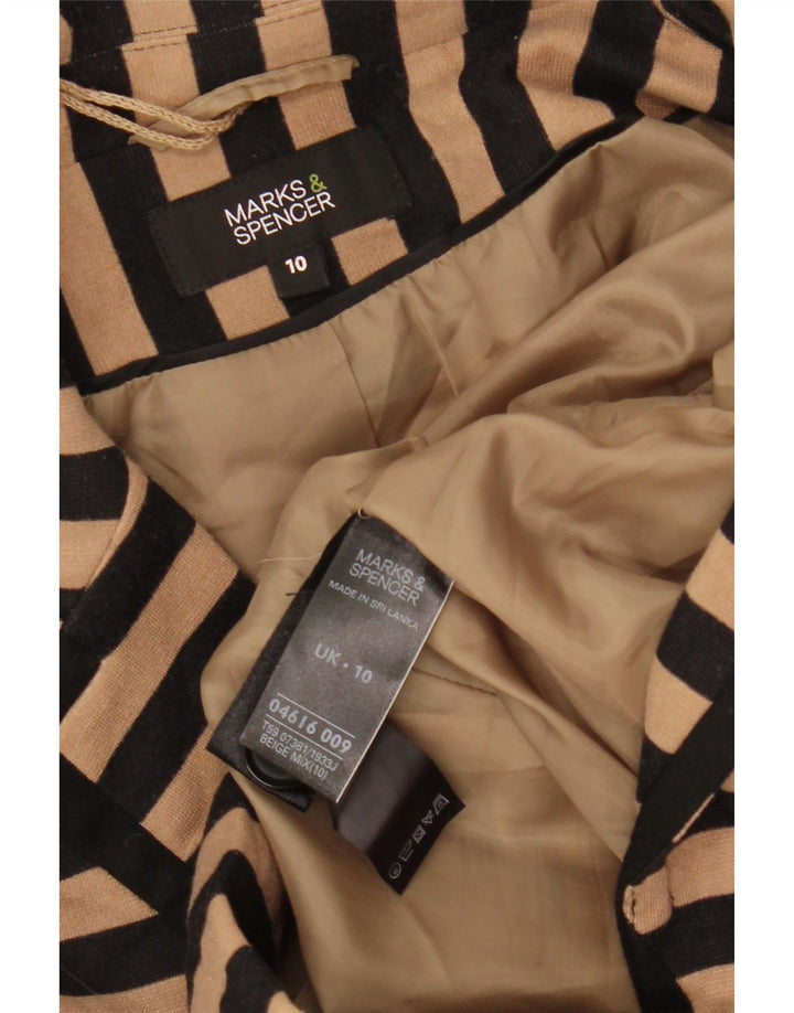 Marks & Spencer Womens Crop Blazer Jacket UK 10 Small Beige Striped