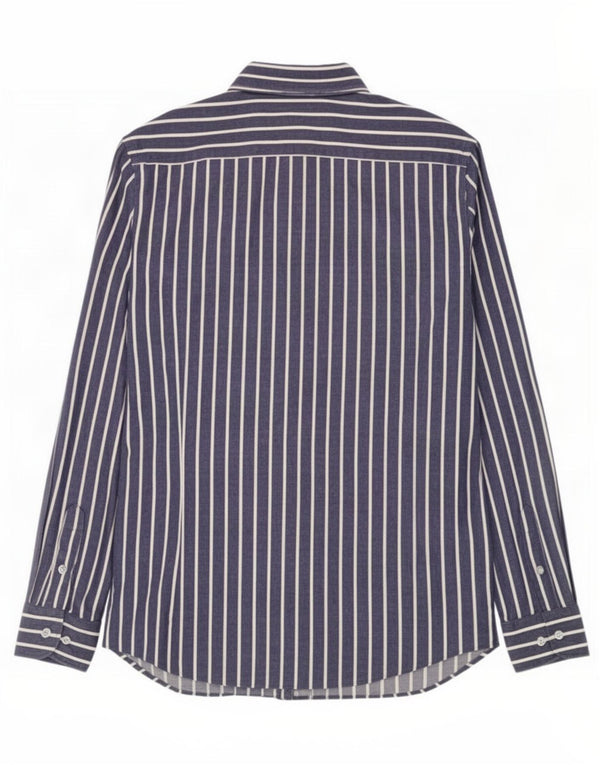 Massimo Dutti Chemise Homme Large Bleu Marine En Coton À Fines Rayures