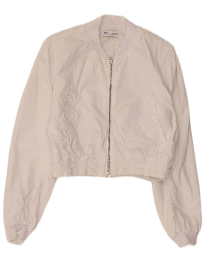 Damska kurtka bomberka oversize Zara UK 10, mała, biała, bawełniana