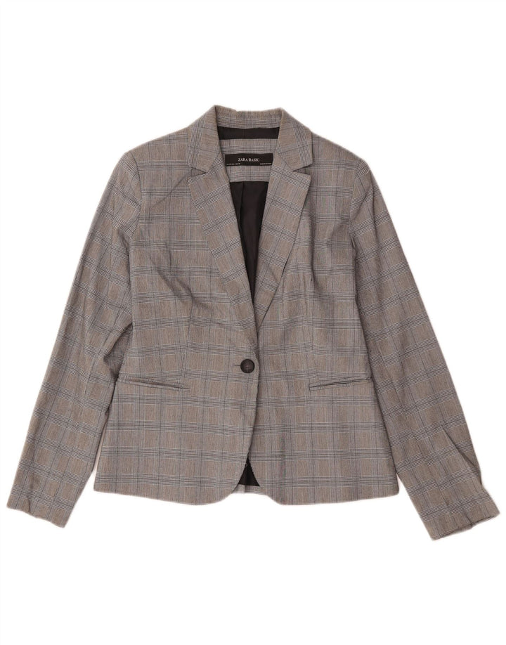 Zara Womens 1 Button Blazer Jacket EU 36 XS Grey Houndstooth Polyester
